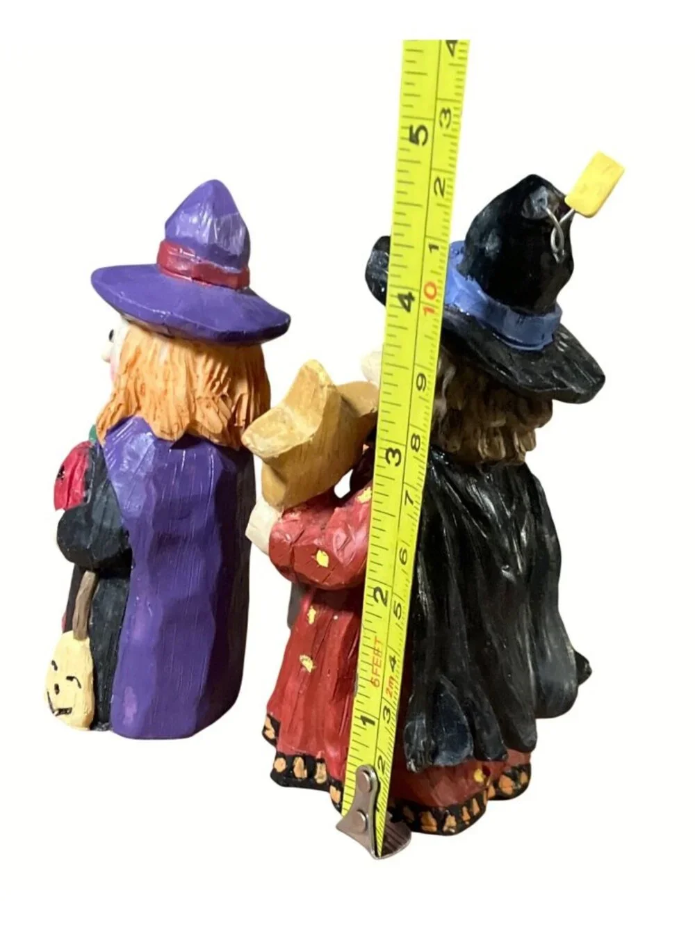 Halloween Witch Figurines Set Of 2 Hand-Painted Resin Pumpkin Decor